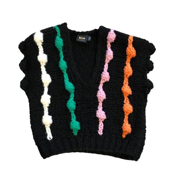 Maeve Womens Knit Bauble Oversized Vest One Size Black Colorful - Picture 1 of 9